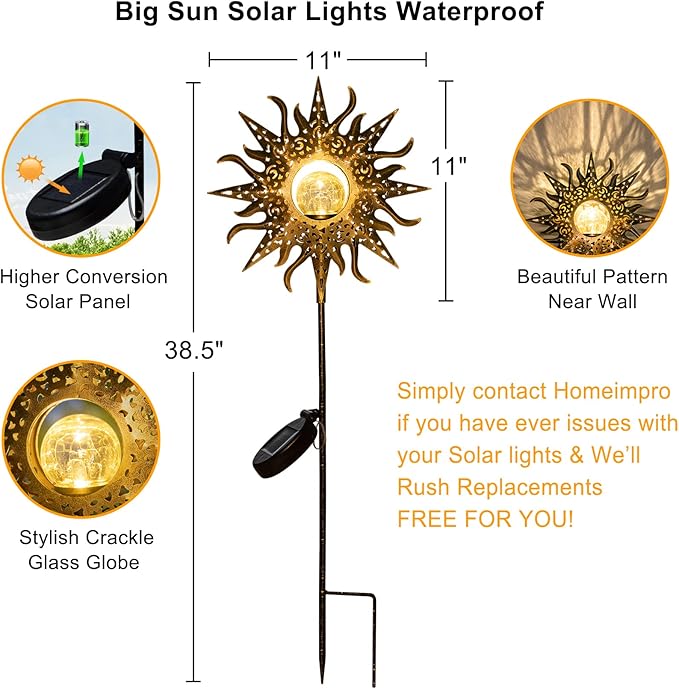 HOMEIMPRO Large Sun Solar Garden Decor Lights Outdoor Garden Gifts Mom Dad - Image 4