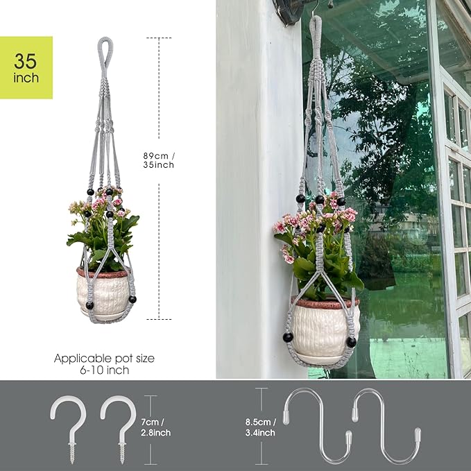 RIFNY Macrame Plant Hanger for 5 to 10 Inch Plant Pots, 35 Inch Indoor Handmade - Image 3