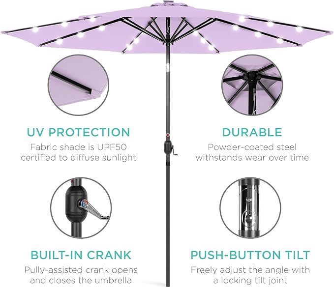 Best Choice Products 10ft Solar Polyester LED Lighted Patio Umbrella w/Tilt - Image 5