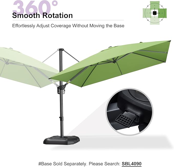 PURPLE LEAF 10 Feet Patio Umbrella Outdoor Cantilever Square Umbrella Aluminum - Image 8