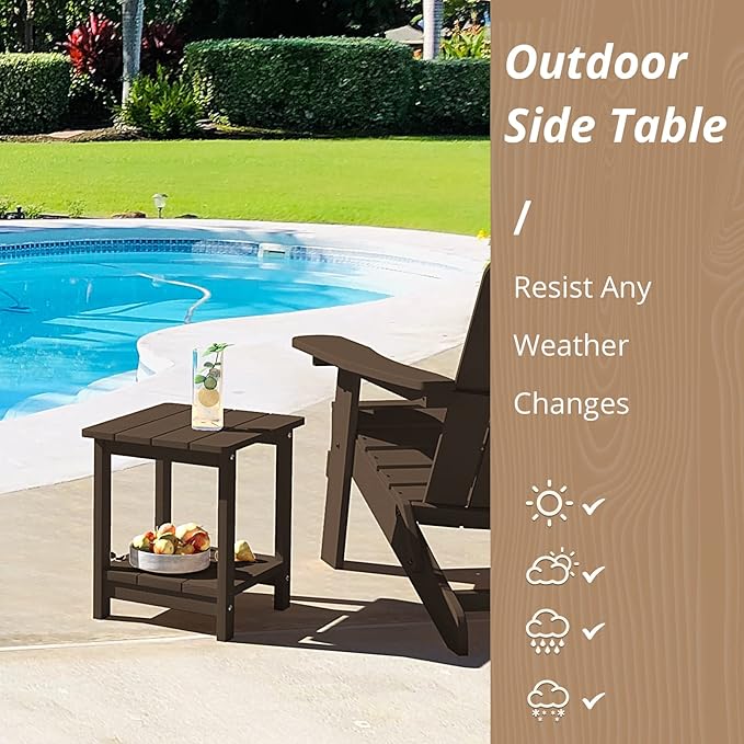 LUE BONA Adirondack Outdoor Side Table, 2-Tier Dark Brown HDPS Patio End Table - Image 4