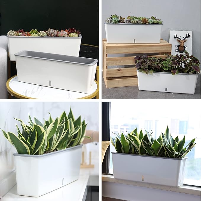 2 Pack Rectangular Planter 17 x 4.5 in Self Watering Planter Window Sill - Image 7