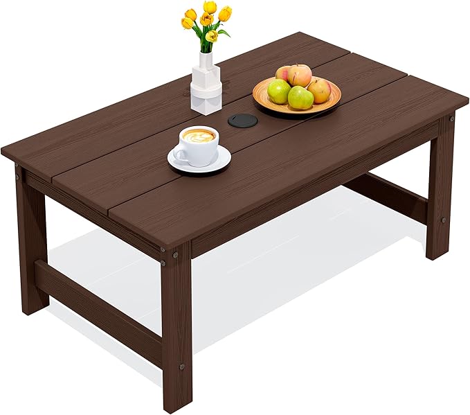 SERWALL HDPE Patio Coffee Table, Rectangle Outdoor Coffee Table, All-Weather by SERWALL
