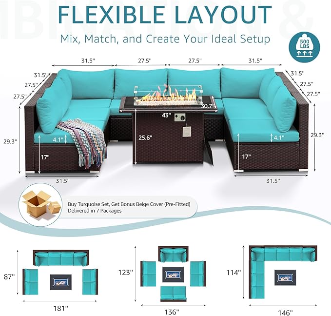 NICESOUL 9 Piece Patio Sectional Set - Image 4