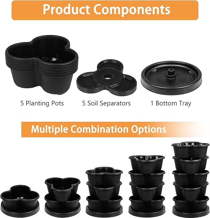 VECELO 5 Tier Vertical Garden Planter, Self Watering Stackable Planters - Image 7