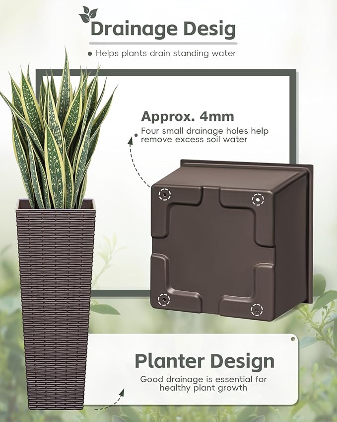 Greesum 24 Inch Tall Plastic Planters, Detachable Inner Pot & Drainage Holes - Image 3