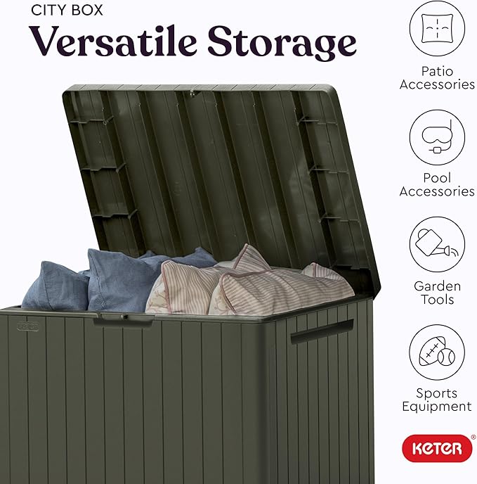 Keter City 30 Gallon Resin Outdoor Storage Box & Patio Side Table - Image 5