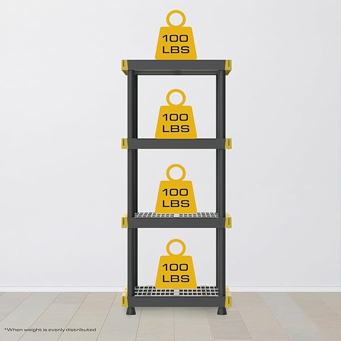 BLACK & YELLOW 4-Tier Heavy Duty Plastic Storage Shelves that Support up to - Image 3