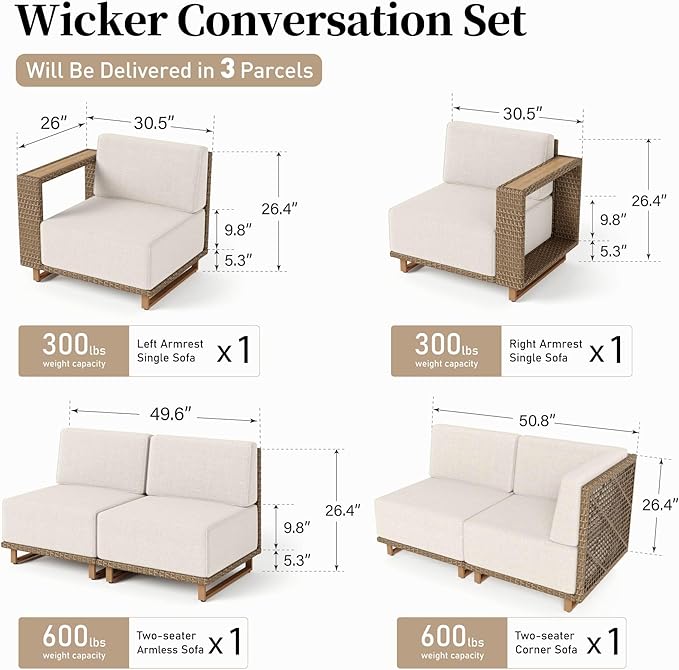 L Shaped Patio Furniture, Outdoor Rattan Wicker Sectional Sofa - Image 8