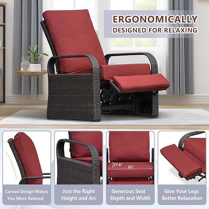 Outdoor Recliner, Outdoor Resin Wicker Patio Recliner Chair - Image 5