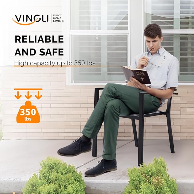 VINGLI Outdoor Dining Chairs Set of 4, Metal Frame Patio Chairs - Image 7