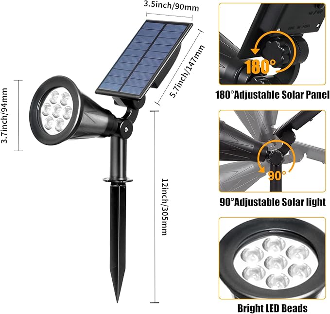 T-SUN Solar Spotlights, 7 LED Solar Lights Outdoor Waterproof, Auto ON/Off - Image 7