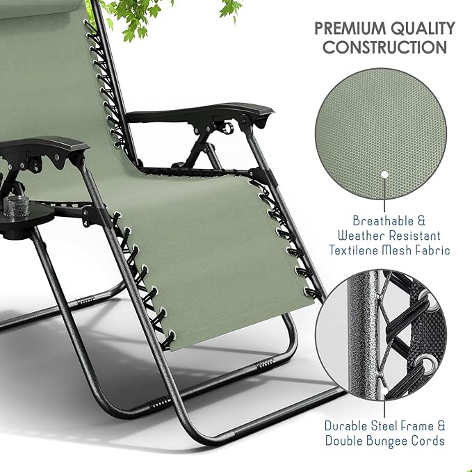 Nestl Zero Gravity Chairs Set of 2, Patio Lounge Chair Outdoor - Image 7