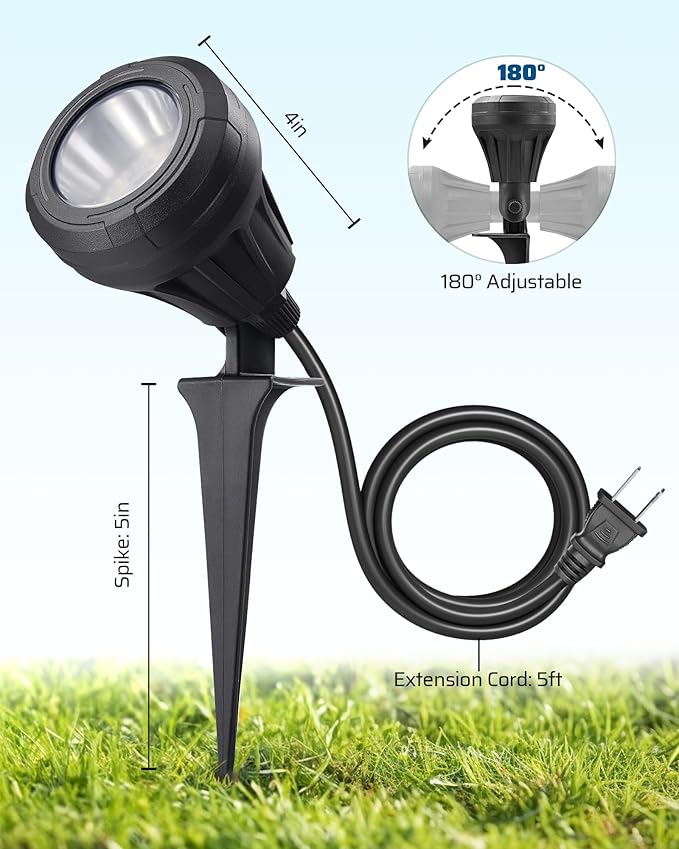 DEWENWILS 120V LED Outdoor Spotlight, 3 Extra Lenses, 5.5W 5000K Plug in - Image 8