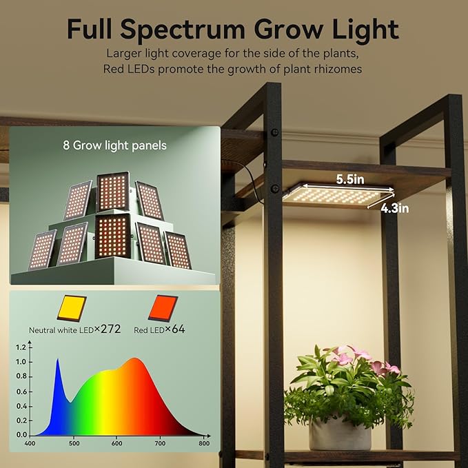 Plant Stand Indoor with Grow Lights 11 Tiered Wood Indoor Plant Shelf 62" Tall - Image 3