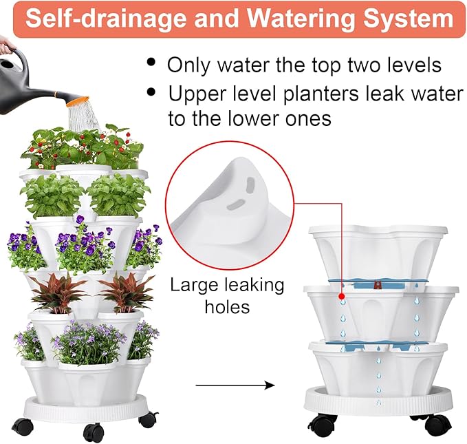 GameXcel Vertical Planter 5 Tier Stackable Planters Garden Planters Strawberry - Image 3