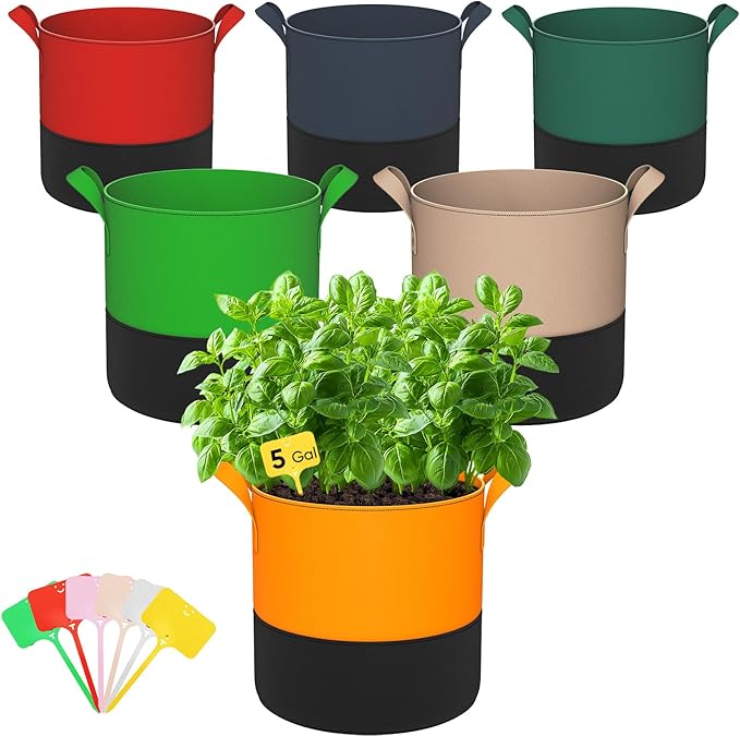 5-Gallon Grow Bags: 6 Pack Heavy Duty 350G Thickened Fabric Pots Nonwoven Felt by RVZHI