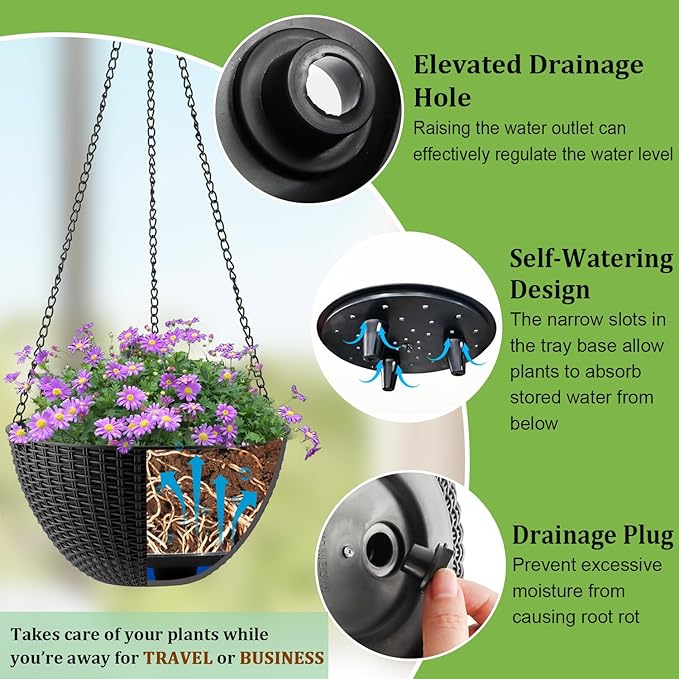 Hanging Planters for Indoor Outdoor Plants 8 and 10 Inch, 4 Packs Hanging - Image 3