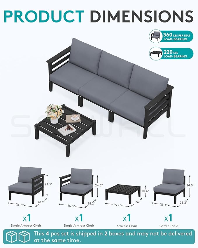 SERWALL HDPE Patio Furniture Set, 4 Pieces Outdoor Sectional Sofa Set, - Image 2