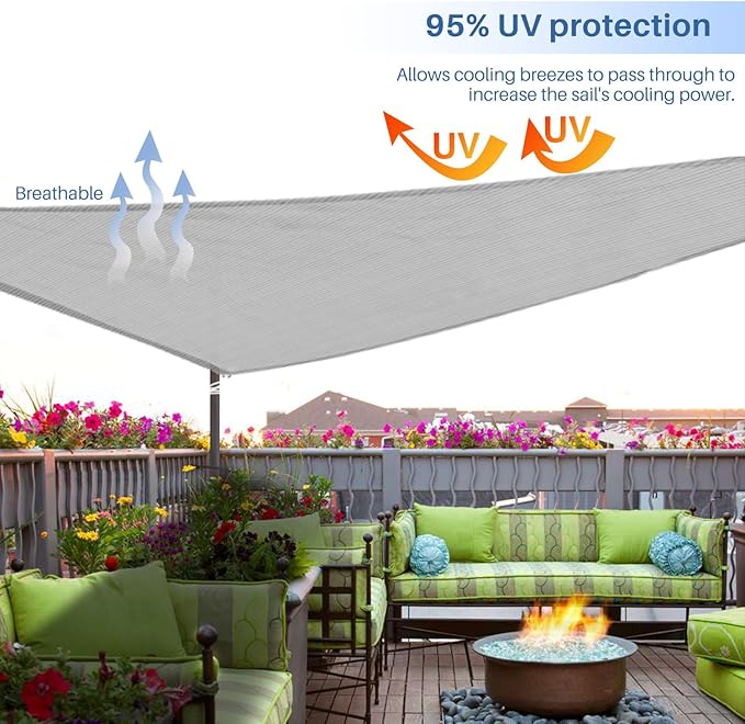 E&K Sunrise 28' x 28' x 28' Sun Shade Sail Triangle Canopy Shade Cover UV Block - Image 5