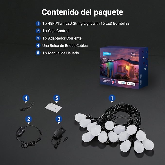 NEEWER 48ft Outdoor String Lights, App Control Smart AI RGBW Hanging Outside - Image 9