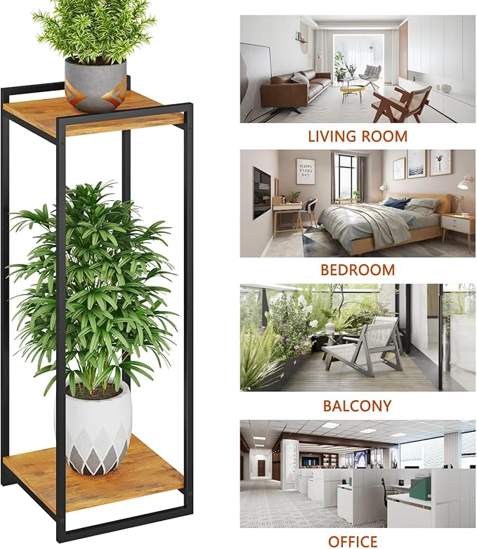 2-Tier Plant Stand Indoor, Rustic Brown - Image 6