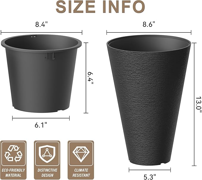Kante Tall Round Planter Set of 2, 13 Inch Tall Decorative Planter Pots - Image 2