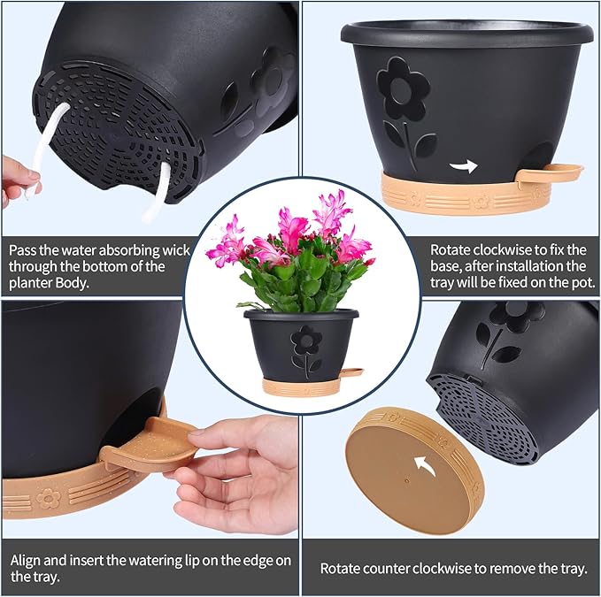 Plant Pots 10 Inch Set of 4, Self Watering Pots - Image 7