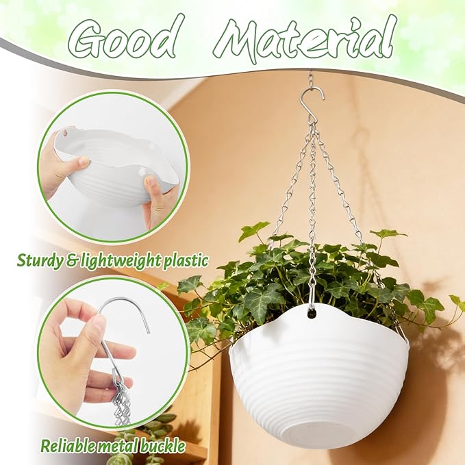 Bvrbaory 4 Pack 8 inch White Hanging Planters, Self-Watering Indoor Outdoor - Image 3