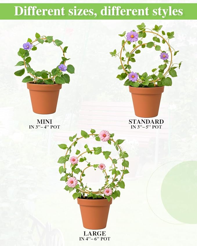 3 Pack Premium Round Plant Trellis Indoor, Small Metal Plant Support Stake - Image 5