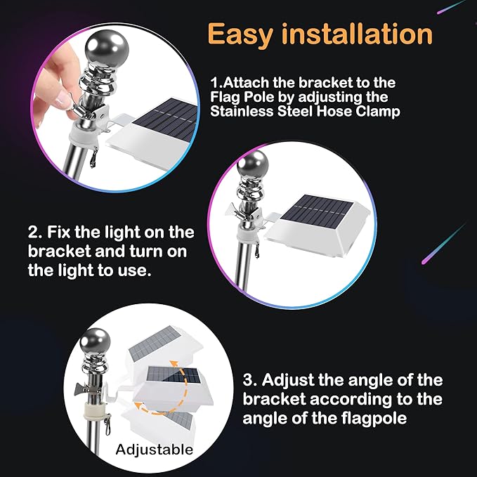 Solar Flag Pole Light, Bright Warm White 3000k Flagpole Light Upgrade Solar - Image 3