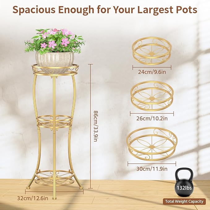 LASZOLA Gold 3 Tier Tall Plant Stand - Image 3