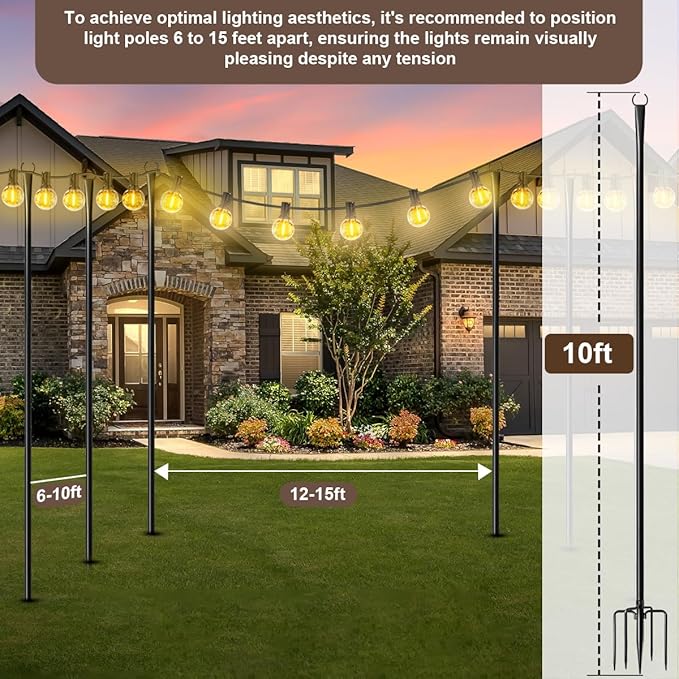 4 Pack String Light Poles for Outdoor, Metal Light Hanging Pole Outside - Image 4
