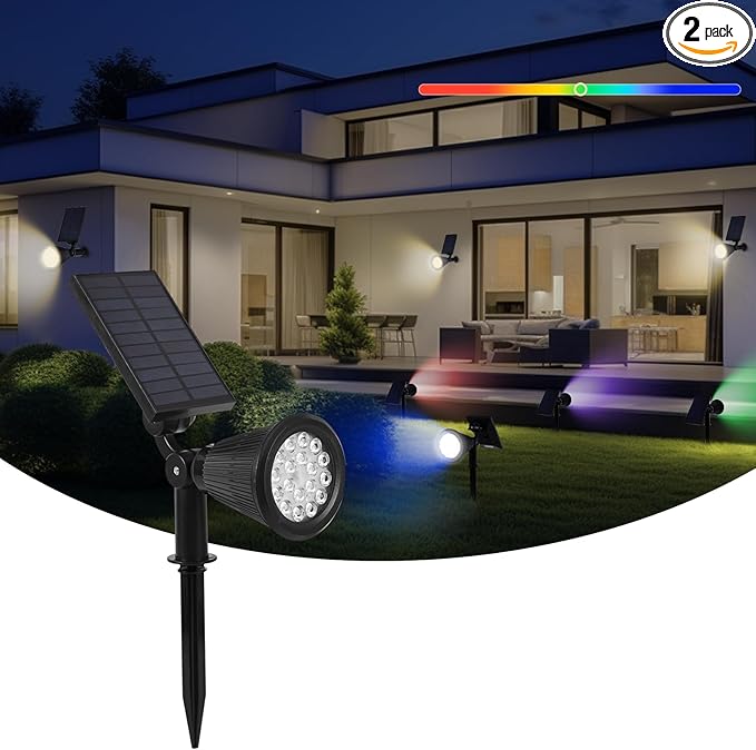 Solar Spot Lights Outdoor, 2-in-1 Wall Mount & Ground Stake 18 LEDs by DEXULESA
