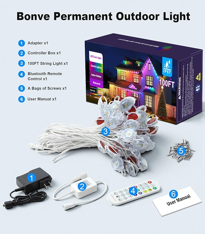 100FT Permanent Outdoor Lights for House, 2025 RGB LED Waterproof Christmas - Image 8