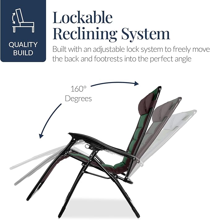Best Choice Products Oversized Padded Zero Gravity Chair, Folding Outdoor Patio - Image 8