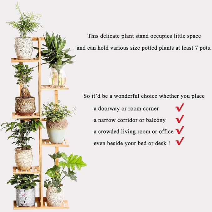 Bamboo 6 Tier 7 Potted Plant Stand Rack Multiple Flower Pot Holder Shelf Indoor - Image 2