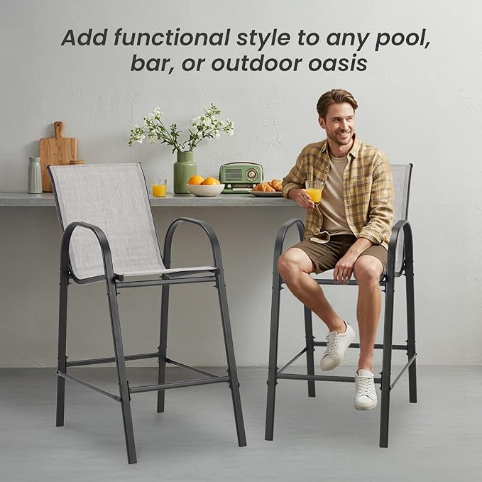 HOMREST Outdoor Bar Height Stools Set of 4, High Back Patio Chairs - Image 9