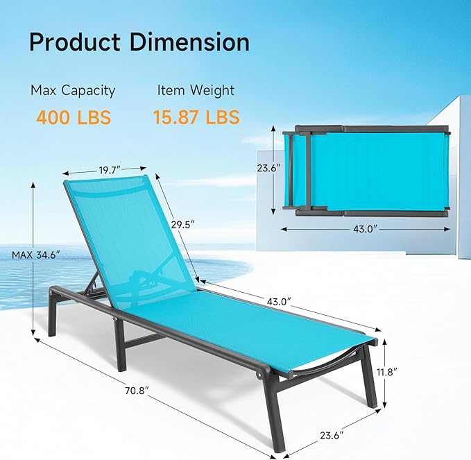 Aluminum Chaise Lounge Chair Outdoor, Foldable & Assembly Free Outdoor Lounge - Image 2