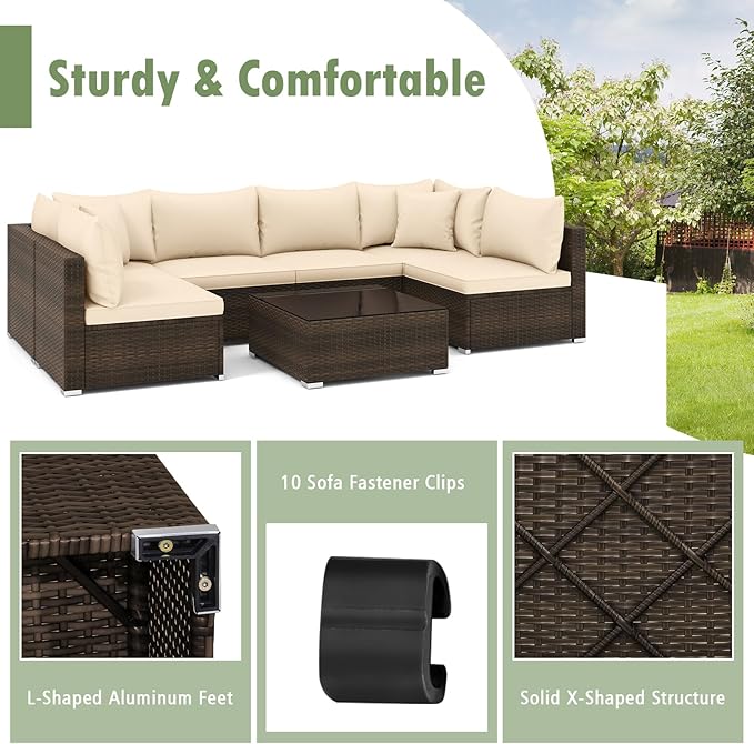 Tangkula 7 Pieces Wicker Patio Furniture Set, All-Weather Outdoor Rattan - Image 8