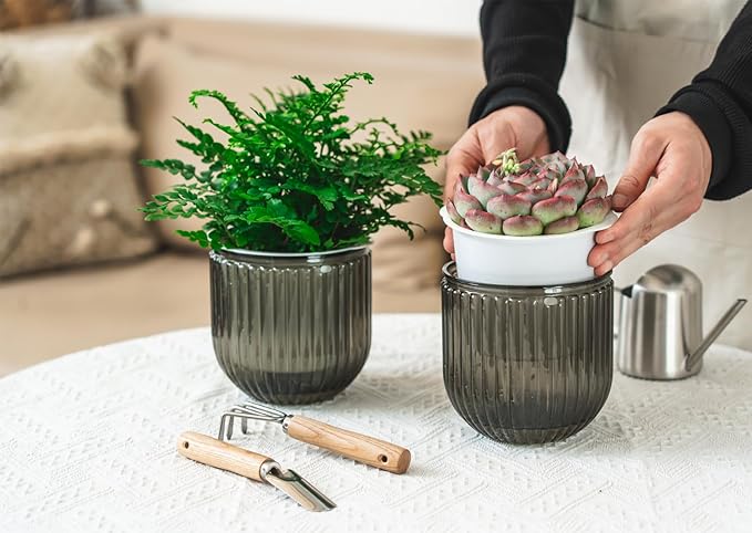 Melphoe 2 Pack Self Watering Hanging Planters Indoor Flower Pots, 5.3 Inch - Image 3