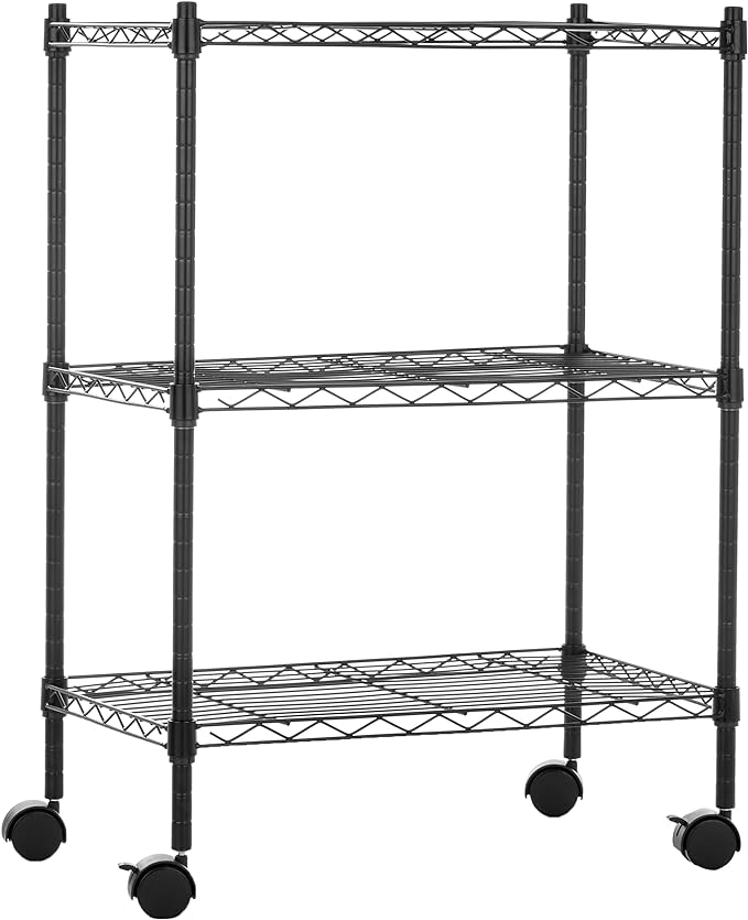 Amazon Basics 3-Shelf Adjustable Heavy Duty Storage Shelving Unit on 2" Wheels by AmazonBasics