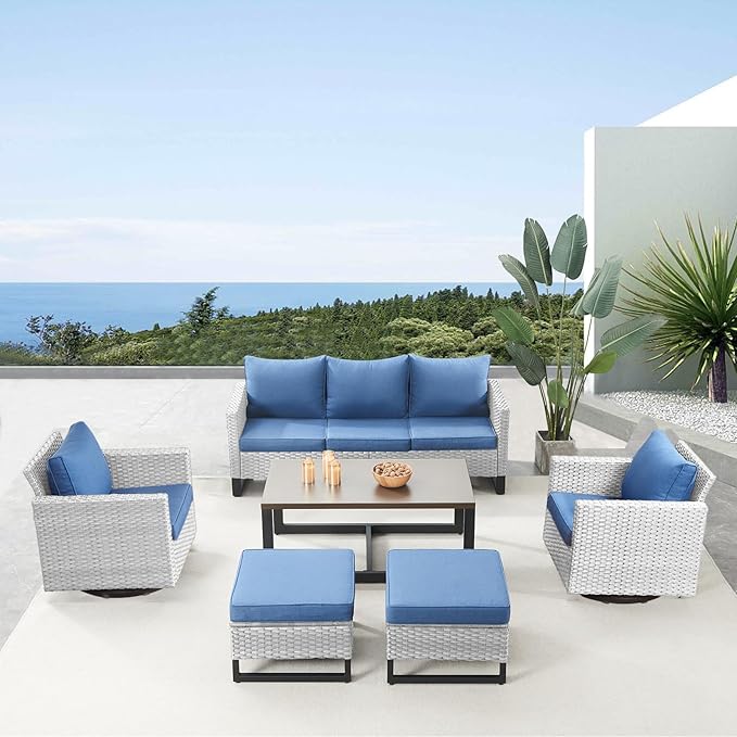 Belord 6 Piece Outdoor Furniture Patio Wicker Sofa Set, Oversize Outdoor Swivel by Belord