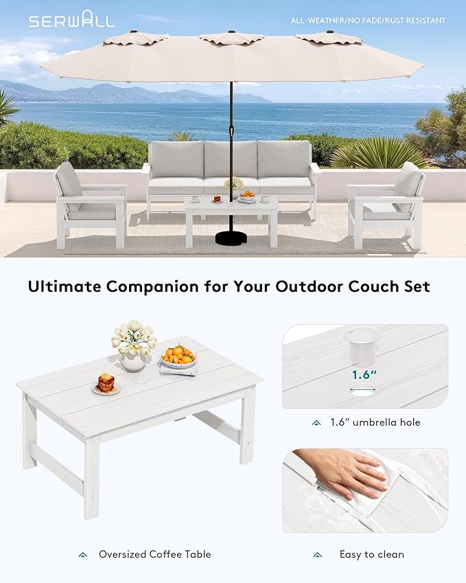 SERWALL HDPE Patio Coffee Table, Rectangle Outdoor Coffee Table, All-Weather - Image 7