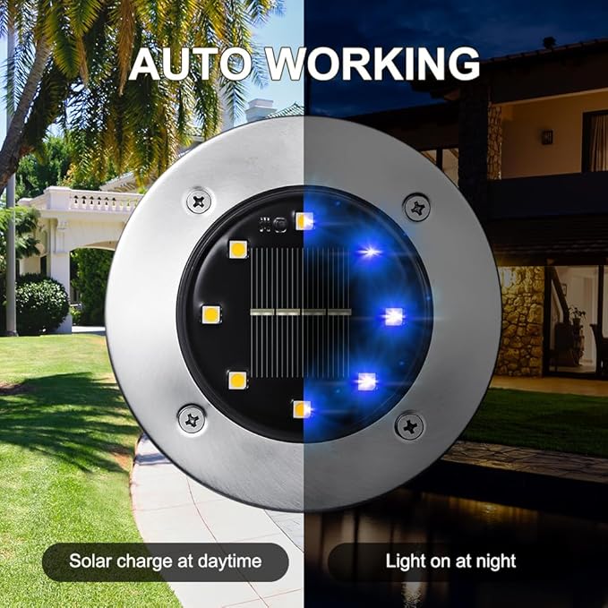 LYHOPE Solar Ground Lights Outdoor, 8 Pack 8 LED Solar Disk Lights Waterproof - Image 5