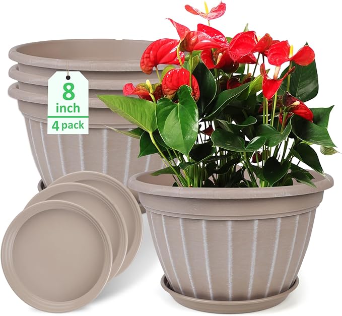 FGstyle 4 Pack Flower Pots, 8 Inch Plants Pot, Planters Pot by FGstyle