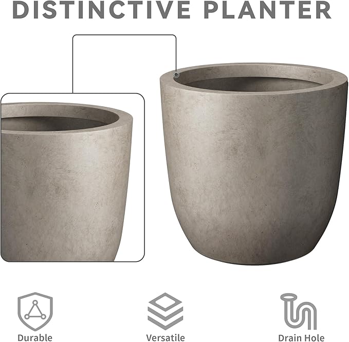 Kante 16.5" Dia Round Concrete Planter, Large Outdoor Modern Indoor Decorative - Image 7