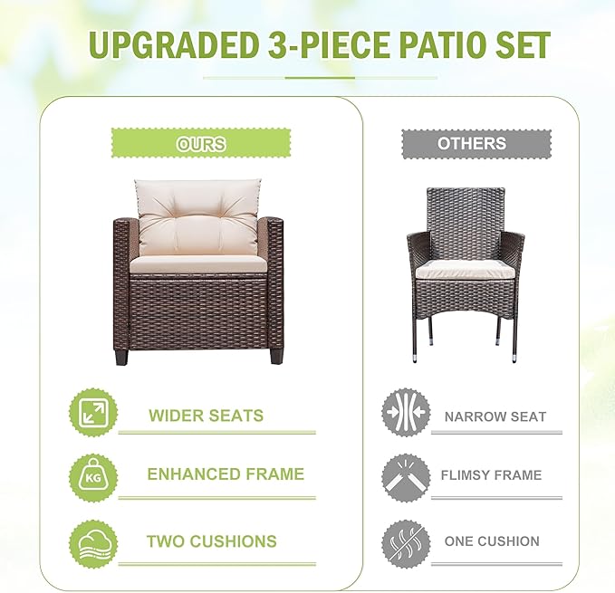 Devoko 3 Pieces Patio Furniture Set, PE Rattan Wicker Patio Set - Image 7