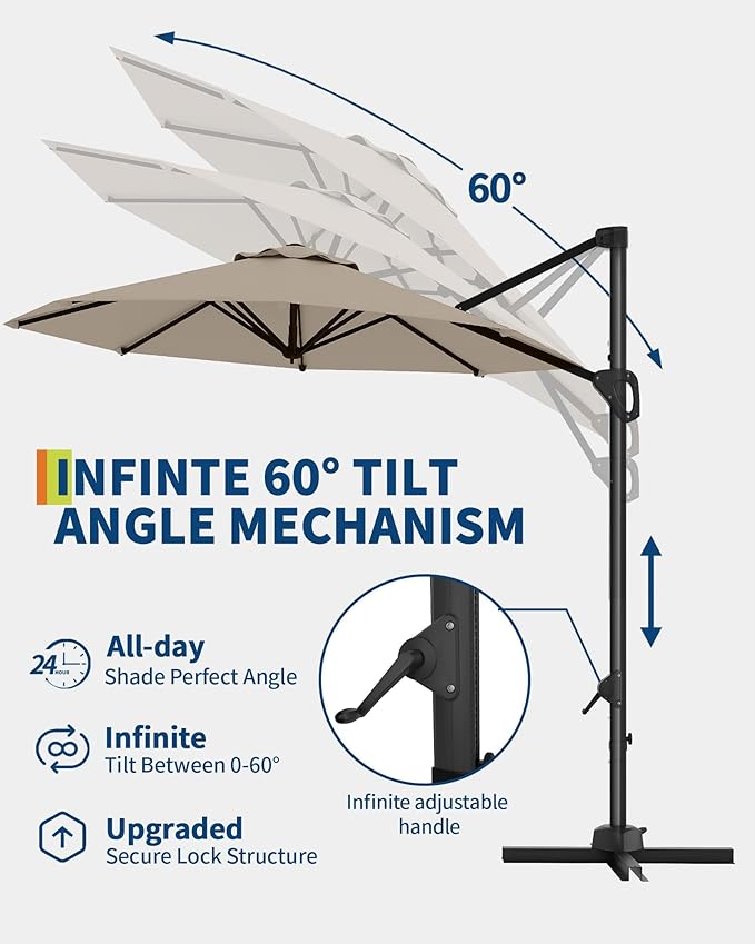 GarveeLife 10FT Patio Umbrella Outdoor Large Cantilever Umbrella Market Sun - Image 4