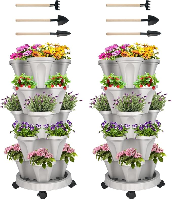 GameXcel Vertical Planter 7 Tier Stackable Planters Garden Planters Strawberry by GameXcel